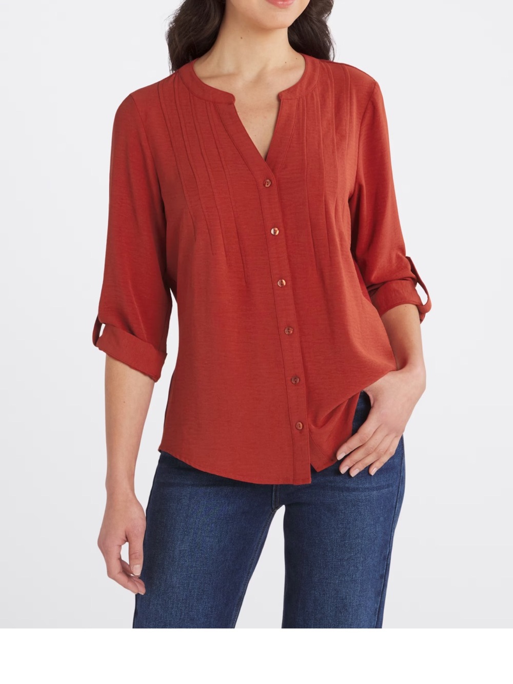 Fortune + Ivy Bella Rolltab Blouse Women’s Button-Front Pintuck Shirt